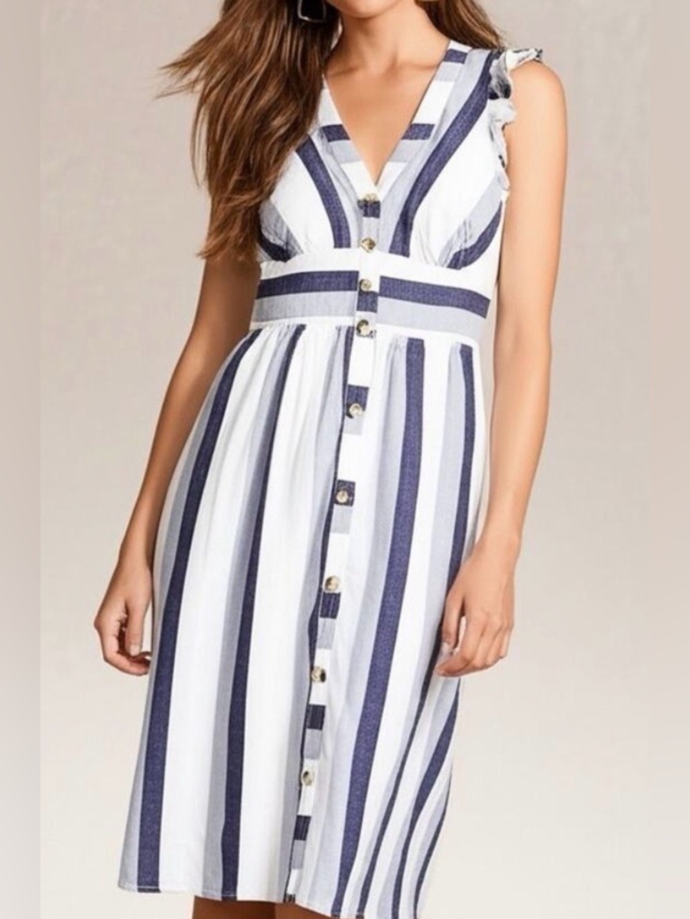 J. CREW Point Sur 100% Linen Stripe Midi Dress Buttons size 4 Resortwear summer